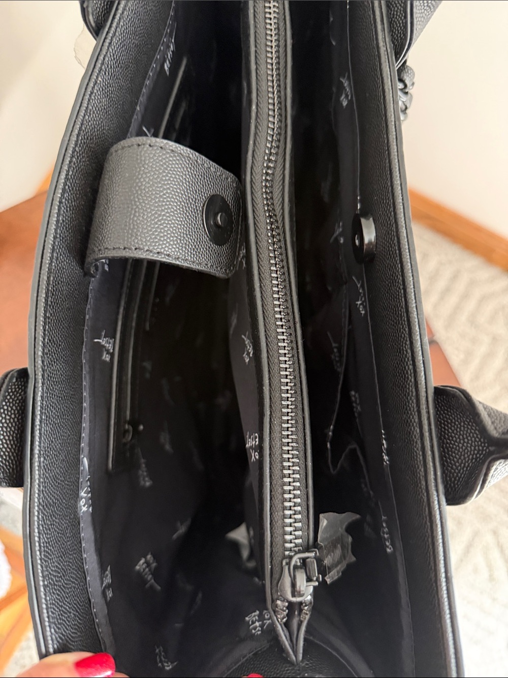 Betsey Johnson Black Embossed Skull Tote with Chain-Strap Accents - Picture 5 of 7